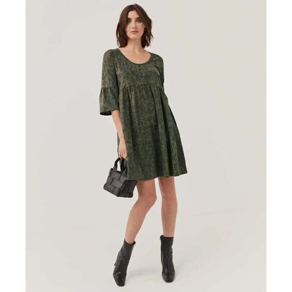 ✨HP✨PACT Apparel Women's Grape Leaf Snake Revive Flutter Sleeve Sz Medium Dress✨ - Picture 1 of 9